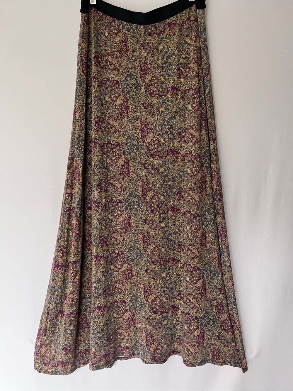Free People Paisley Floral Maxi Skirt Boho Jersey Rayon Stretch L